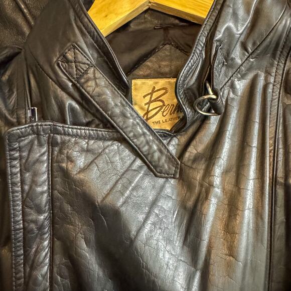 Vintage 80s/90s BERMAN'S The Leather Experts Black Leather Trench Coat - Picture 9 of 16